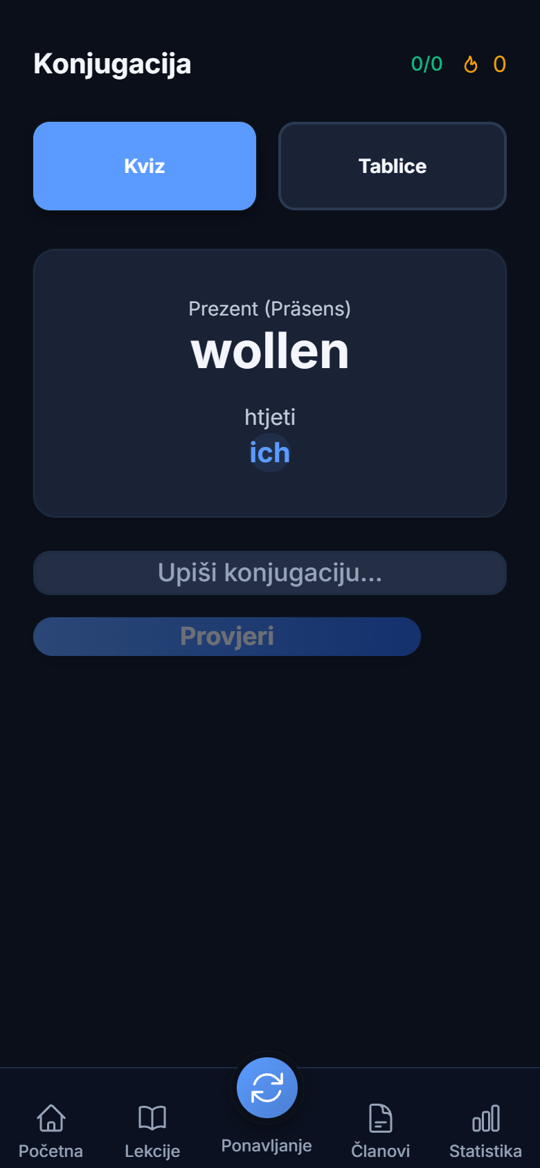 Vježba konjugacije glagola